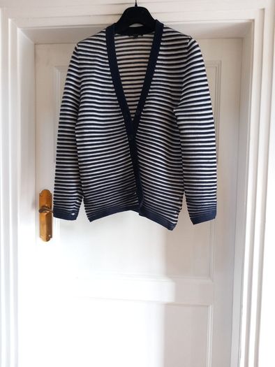 Cos Navy/Cream 100% Wool  Cardigan Size S