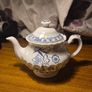 Rare Find:  Vintage J & G Meakin, Florentine, Classic White, Blue Nordic, Covered, teapot, Ornate, Blue, Flowers, England, vintage. Image 4