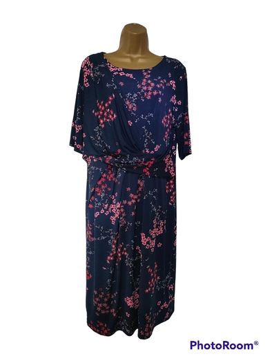 Anthology navy floral stretch pencil Occasion dress size 16 Postage included