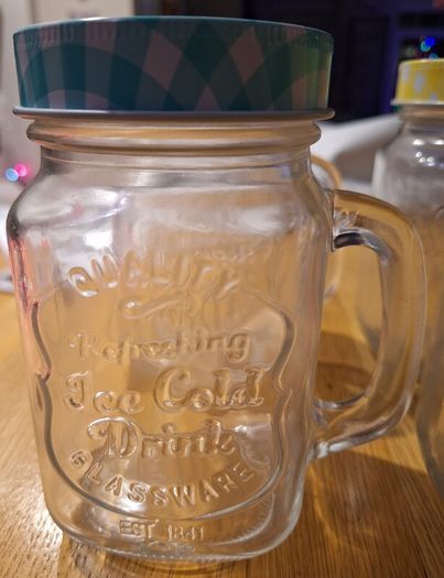 Engraved Mason Jars with Check Patterned Metal Lids