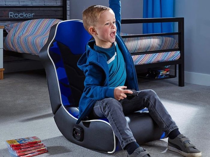 Floor Rocker Gaming Chair for Kids and Juniors, Low Folding Rocking Seat with Stereo Speakers, Faux Leather AVAILABLE IN RED/BLUE (FREE POSTAGE)