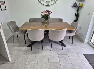 Premium 6-Seater Dining Set Oak Table, Bench and 4 Chairs