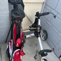 golf clubs and trolley