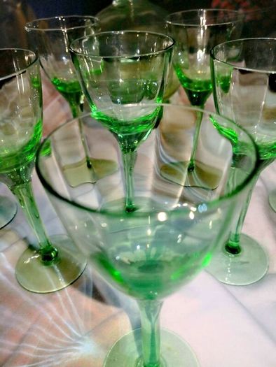 Green glass set with decanter