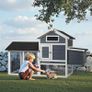 Chicken Coop with Nesting Box & Open Enclosure, Grey, House with Pull-out Tray Image 3