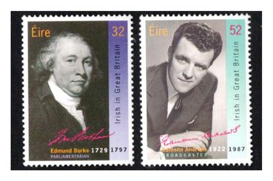 1994 Ireland Impact of the Irish Abroad England: Edmund Burke & Eamonn Andrews Commemorative Stamps Mint Never Hinged (MNH)