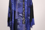 Chico's Blue &amp; Black Patchwork Floral Print Silk Sheer Open-Front Kimono Duster 10-14UK/38-42EU