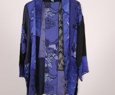 Chico's Blue & Black Patchwork Floral Print Silk Sheer Open-Front Kimono Duster 10-14UK/38-42EU