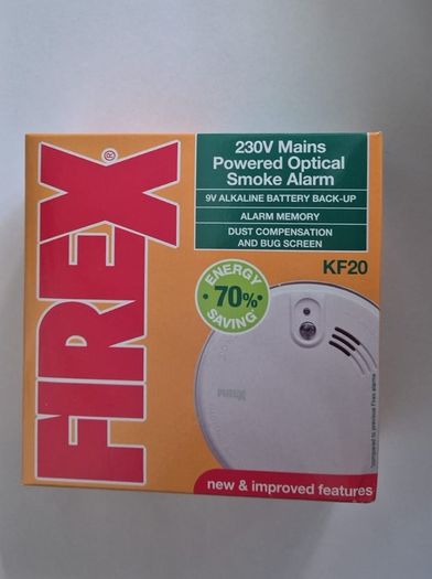 Firex KF20 Fire Alarm 230V Mains with 9V alkaline battery backup