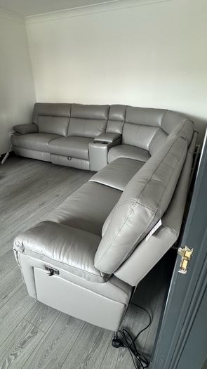 Leather Sofa, Rea Corner Sofa | Large | Power Recliner | Mink