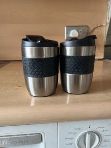 Pair of Stainless Steel Travel Coffee Mug / Thermos Flask / Keep Cup Good Condition