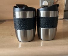 Pair of Stainless Steel Travel Coffee Mug / Thermos Flask / Keep Cup Good Condition
