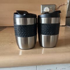 Pair of Stainless Steel Travel Coffee Mug / Thermos Flask / Keep Cup Good Condition