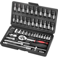 Socket Set Kit 46 Piece Socket Wrench Set 1/4 Inch Drive Ratchet Set Chrome Vanadium Tools Set Cr-V Mechanic for Car, DIY and Repair (FREE POSTAGE)