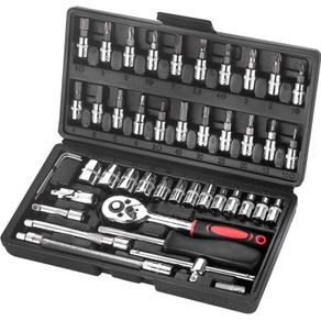 Socket Set Kit 46 Piece Socket Wrench Set 1/4 Inch Drive Ratchet Set Chrome Vanadium Tools Set Cr-V Mechanic for Car, DIY and Repair (FREE POSTAGE)