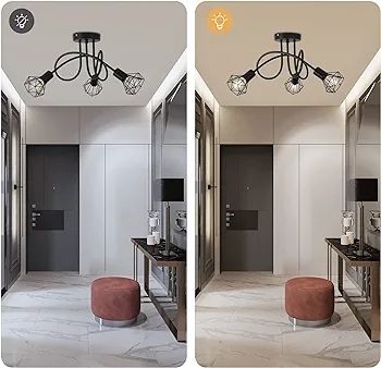 Industrial 3 Way Ceiling Light Chandelier Semi-Flush Mount E14 Base Black Metal Caged 3 Lights Ceiling Light Fixture for Bedroom Living Dining Room Hallway(Bulbs not Include)