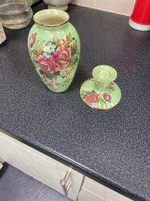 Vintage matching vase and candle holder by Maling