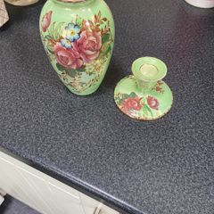 Vintage matching vase and candle holder by Maling