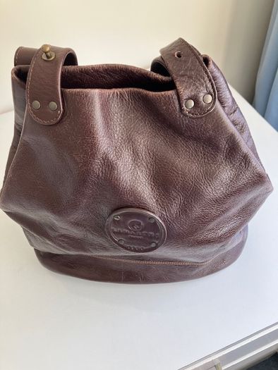 Vintage French Large Dark Brown Leather Bucket Bag