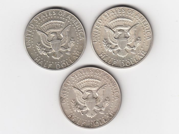 USA, 3 x  kennedy half dollar, 40% silver coins (no. 386)