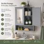 Bathroom Cabinet Mirror Double Door  Oak, Grey, White Image 2