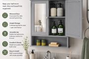 Bathroom Cabinet Mirror Double Door  Oak, Grey, White