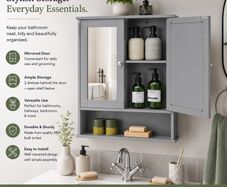 Bathroom Cabinet Mirror Double Door  Oak, Grey, White