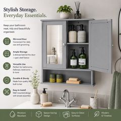 Bathroom Cabinet Mirror Double Door  Oak, Grey, White