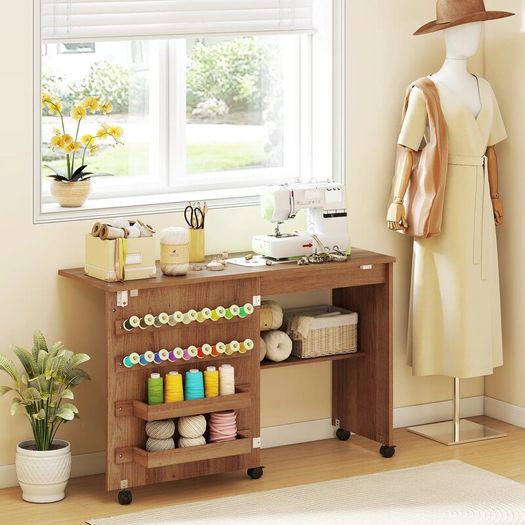 Folding Sewing Table, Rolling Sewing Cabinet