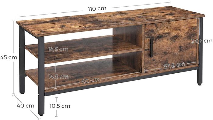 TV Cabinet for TVs Up to 48 Inches Lowboard with Cabinet and 2 Shelves TV Bench Living Room Hallway 110 x 40 x 45 cm Industrial Design Vintage Dark Brown
