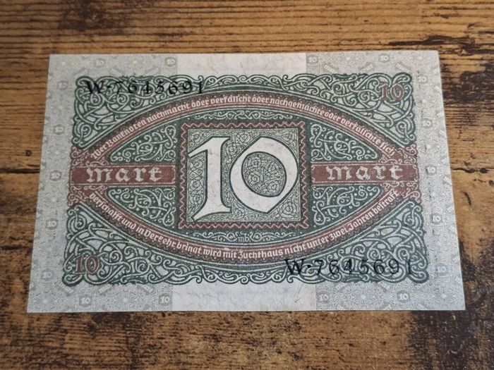 German Empire, 10 Mark 1920 Banknote, 6 February 1920, uncirculated - free standard postage