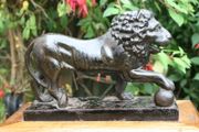 Antique Cast Iron Lion Figurine on Wooden Base