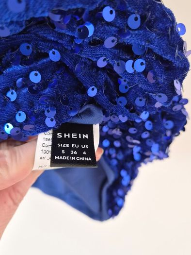 Strapless blue sequin dress