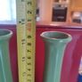 Very Decorative Set Of 2 Glazed Olive Green 40 Cm. Tall Vases With Browne Center. Image 6
