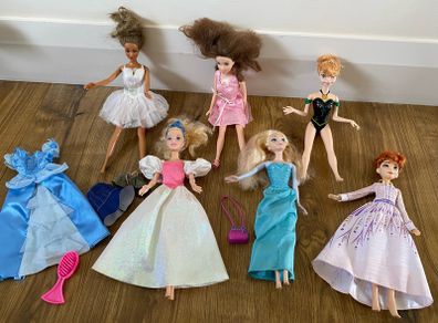 6 Fashion Doll and Accessories Bundle, Elsa, Anna, Cinderella and Violetta