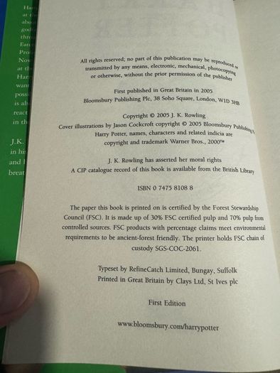 Harry Potter books Bloomsbury first edition