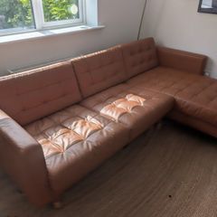 IKEA LANDSKRONA 4 Seater Chaise Sofa Tan Leather Look
