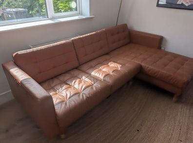 IKEA LANDSKRONA 3 Seater Chaise Sofa Tan Leather Look