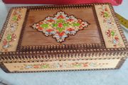 vintage French hand made &amp; painted wooden lidded box / Storage box/ home decor / jewellery box