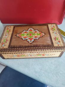 vintage French hand made & painted wooden lidded box / Storage box/ home decor / jewellery box