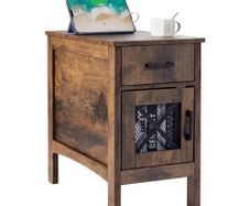 Farmhouse End Table, Night Stand with USB Ports and Outlets, 3 Tiers End Table Side Table with Storage Cabinet and 1 Drawer