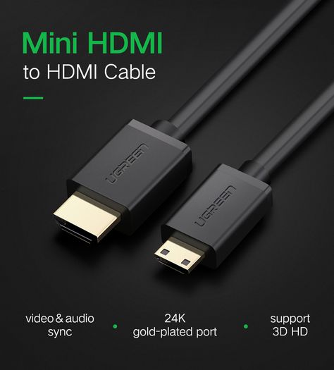 Ugreen Premium 1.5M Mini HDMI (Male) to HDMI (Male) 3D/UHD 4K@60Hz Bi-Directional Cable (Gold-Plated) (Brand New/Warranty)