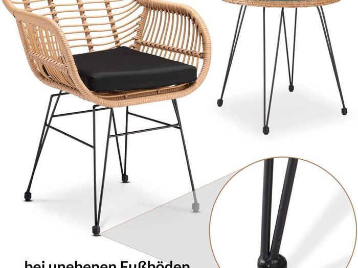 _3-Piece. Balcony Set Side Table 2 Lounge Chairs Indoor Outdoor Weatherproof Natural Poly Rattan Look Garden Balcony Set