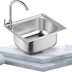 Small Kitchen Sink, Single Bowl Stainless Steel Sink for Undermount and Flushmount Intallation Reversible Drainer with Waste Pipes Clips (Color : Silver, Size : A(37x32cm)