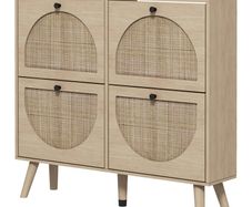 Shoe Cabinet 4 Folding Doors 20 Pairs Adjustable Shelf Bohemian Style Solid Wood Legs 105 x 24 x 97.5 cm Natural