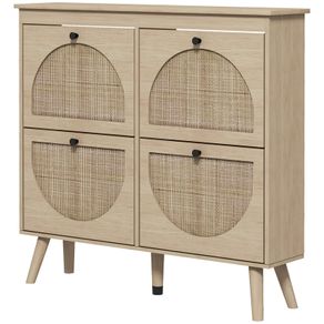 Shoe Cabinet 4 Folding Doors 20 Pairs Adjustable Shelf Bohemian Style Solid Wood Legs 105 x 24 x 97.5 cm Natural