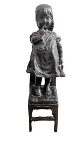 Girl On A Stool (30cm) - Bronze, Signed