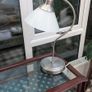 Modern Arched Desk Lamp / Bedside Table Lamp, Brushed Steel & Frosted Glass Image 2