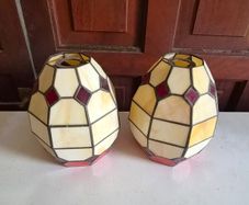 Pair of Tiffany Style Stained Glass Lampshades