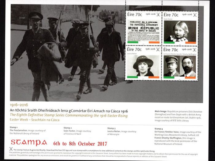 2017 Ireland Stampa Members Souvenir on 1916 Centenary sheet on Easter Week Commemorative Stamps Miniature Sheet Overprinted for Stampa Mint Never Hinged (MNH)